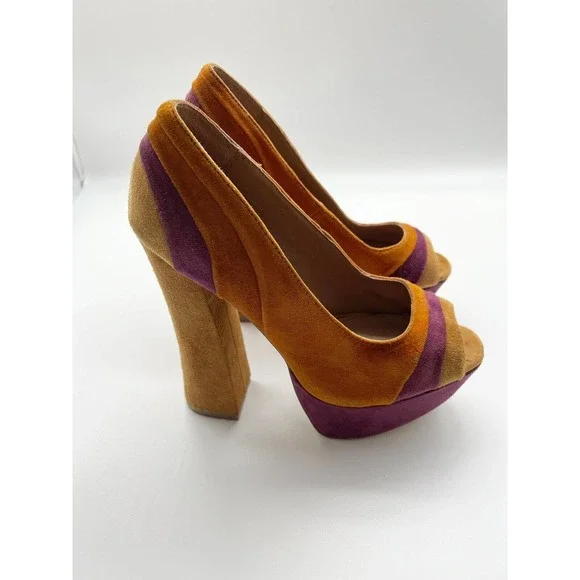 Steve Madden Gaayle Brown Leather Suede Ultra High Heel Peep Toe Pumps Size 6.5 - Picture 3 of 11